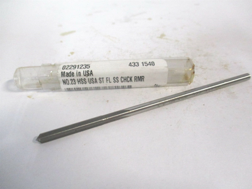 (433-0.1540) #23 1" x 4" OAL 4-Flute Straight Shank HSS Spiral Chucking Reamer 
