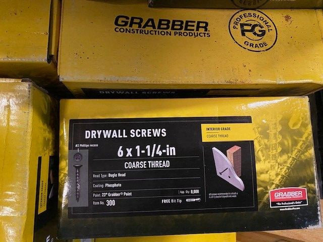 (8,000 PACK) Grabber 300 #6 x 1-1/4" Drywall Screws Coarse Thread Gray Phosphate
