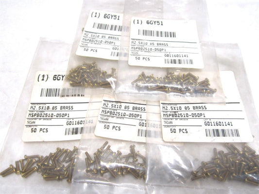 (MSPB02510-050P1) M2.5-0.45mm x 10mm L Slotted Brass Machine Screw (Qty 250 pcs)