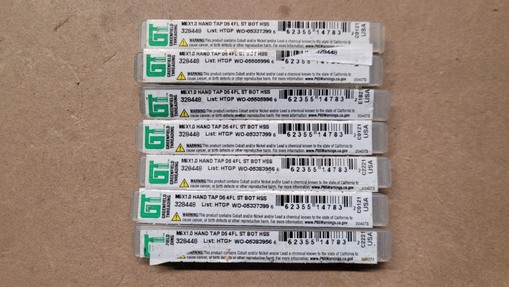 Lot of 7 Greenfield 328448 M6 X 1.0 Hand Taps D5 4FL Straight Bottoming HSS