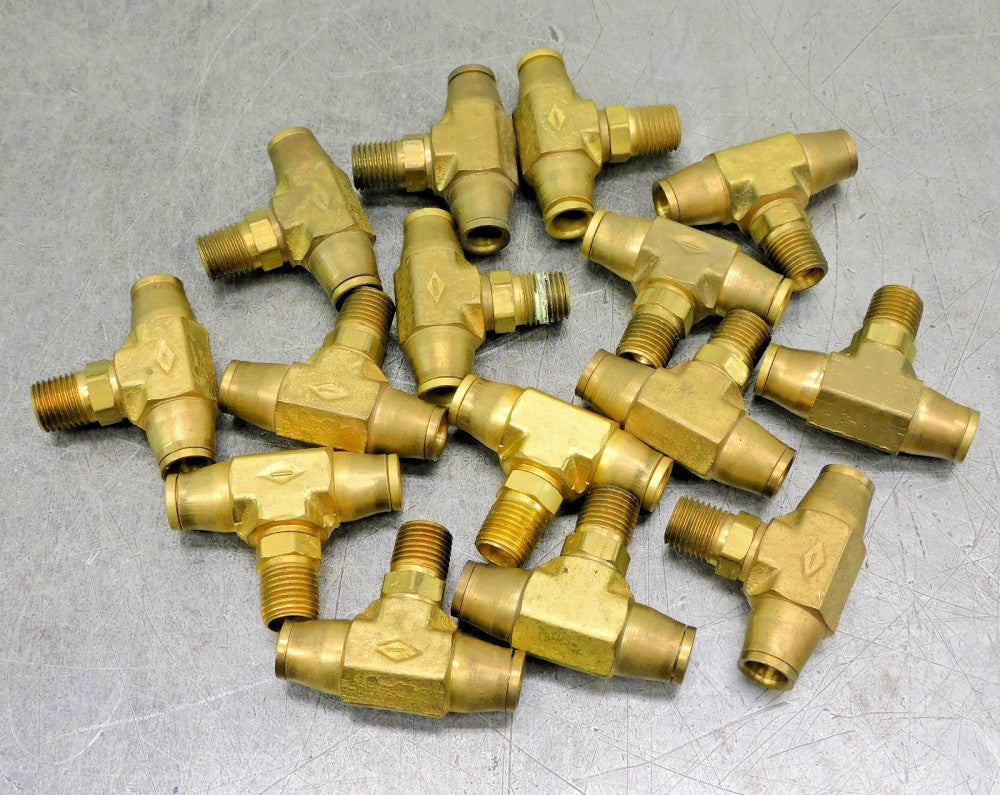 Brass Swivel Tee Fitting 1/4" NPT x 3/8" Push Connect Lot of Fifteen (15)