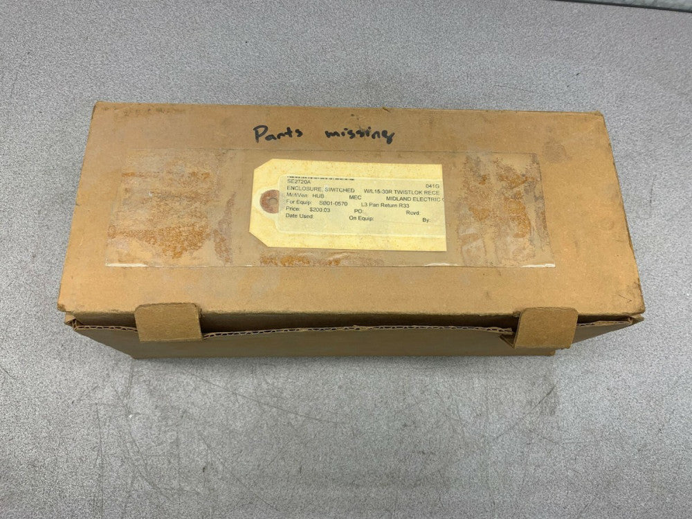NEW IN BOX HUBBELL SWITCHED ENCLOSURE TWIST-LOCK SE2720A **MISSING HANDLE**