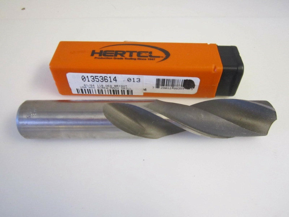 Screw Machine Length Drill Bit 61/64" Right Hand, Standard Point, Straight Shank
