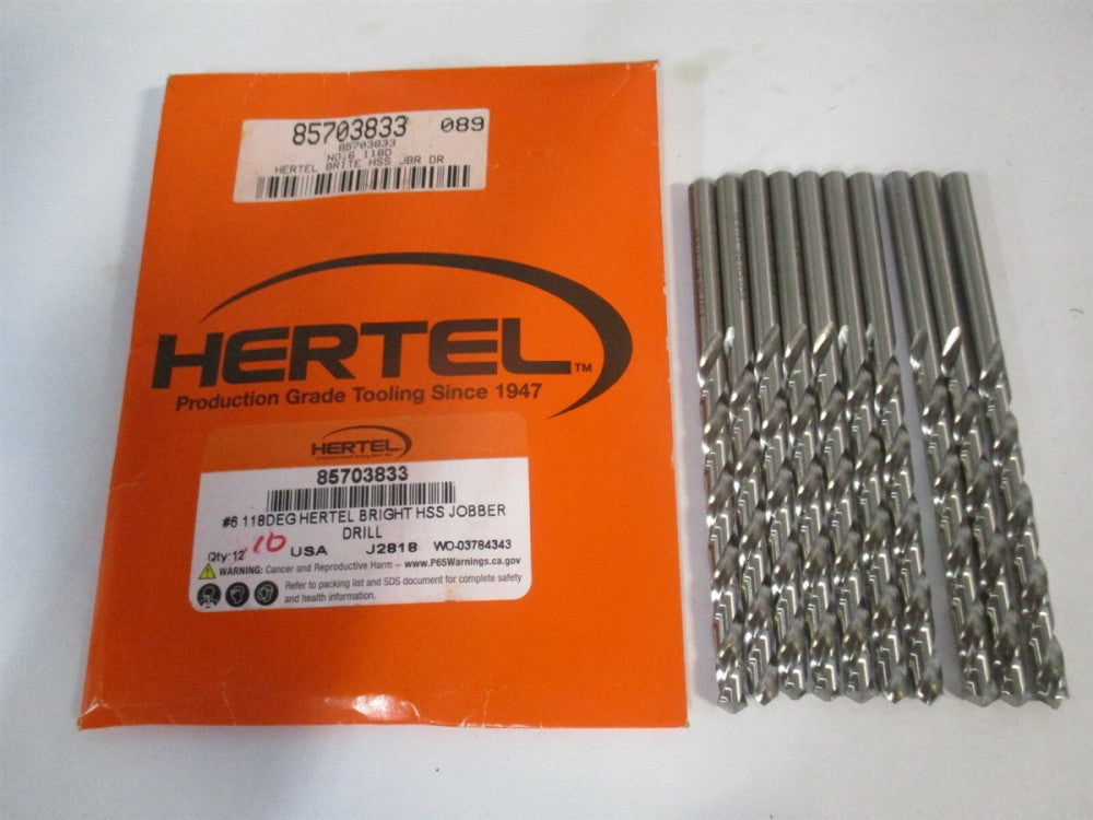 (85703833) #6 2-1/2 x 3-3/4" OAL 118° High Speed Steel Jobber Drill - Pack of 10