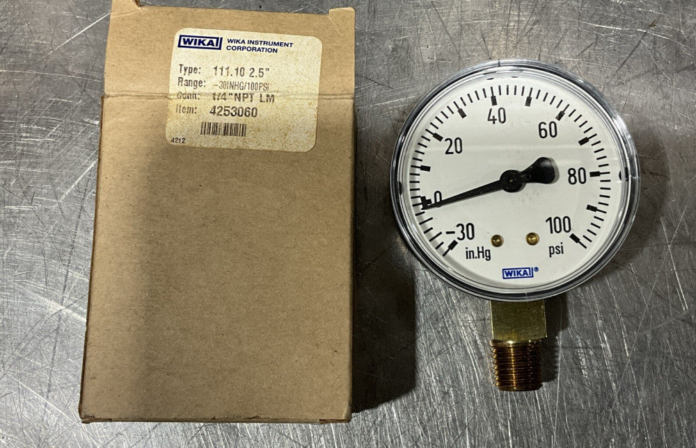 WIKA Type 111.12 Gauge - 0 - 30" hg - 0 - 100 PSI - 2 1/2" - 1/4" NPT - 4253060