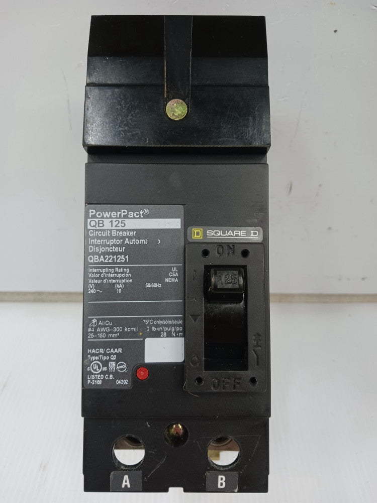 Square D PowerPact 125 Amp I-Line Circuit Breaker 2P 240 VAC QBA221251 (Flaw)