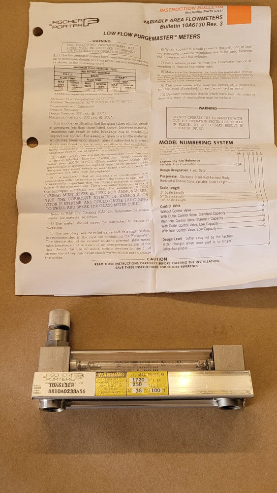 NOS Fischer & Porter 10A6131N Low Flow Purgemaster Meter