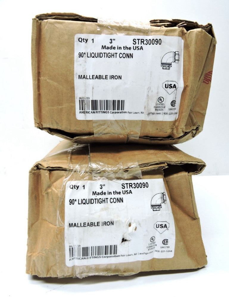 Lot of 2 - American Fittings STR30090 3" 90 degree LIQUIDTIGHT CONNECTOR NEW!