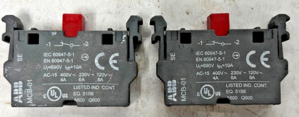 ABB CONTACT BLOCK MCB-01 LOW VOLTAGE FRONT MOUNTING 1NC 690V LOT OF 2