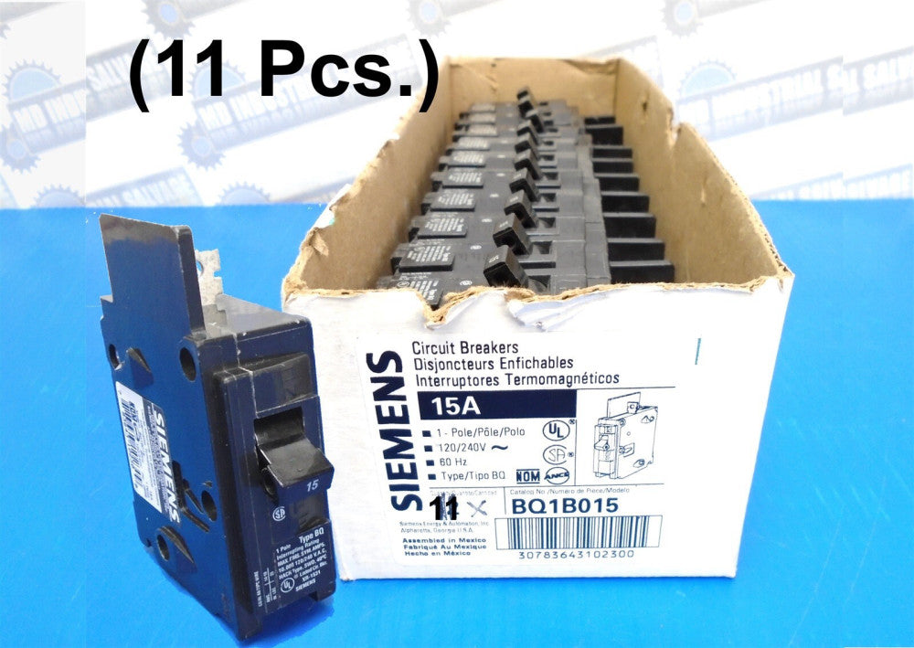 (11 pcs) SIEMENS - BQ1B015 - 15A BOLT-ON BREAKER - 120V 10kA - 1-PL -NEW in CASE
