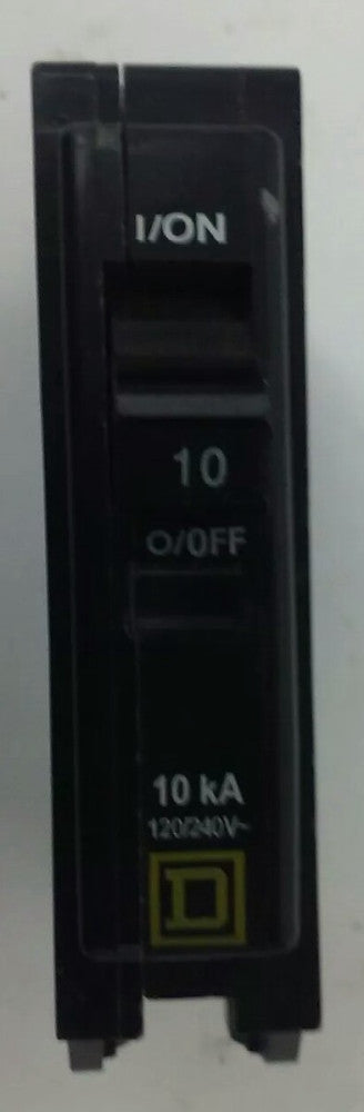  SQUARE D QOB110 CIRCUIT BREAKER, 1 POLE, 10 AMP, 120/240V, 10KA, 50/60HZ, QOB