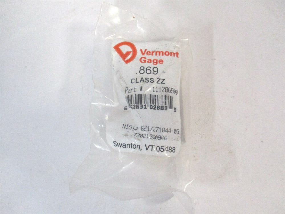 Vermont Gage (111286900) 0.869" Diam Class ZZ Minus Plug & Pin Gage 