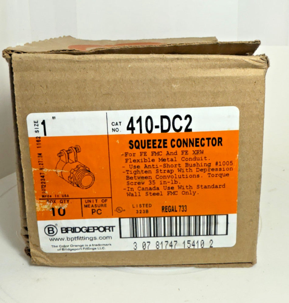 (Box of 10) Bridgeport 410-DC2 1" Squeeze Connector for FE FMC and FE XRW