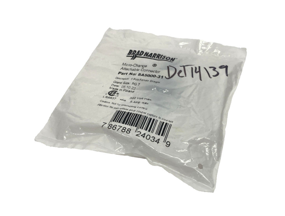 Brad Harrison 8A5000-31 Female M12 5-Pin Micro-Change Attachable Connector PG 7