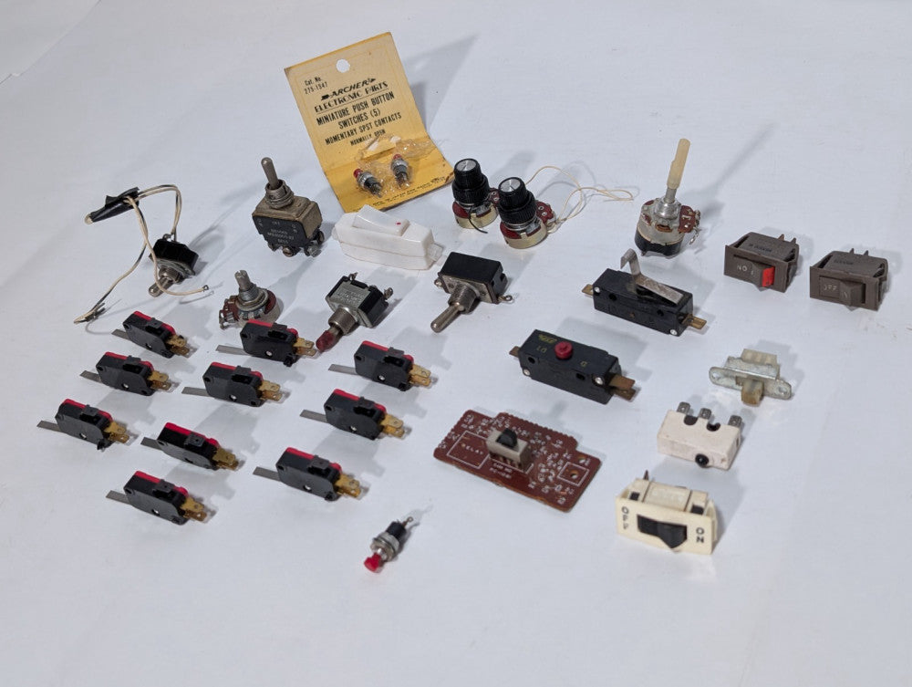 Assorted Microswitch, Archer, SAM MO electronic parts, components, switches, PCB