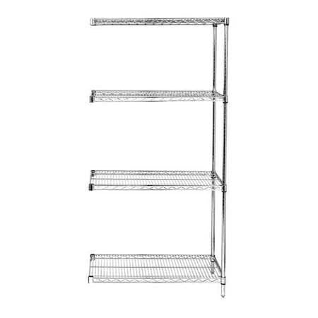 Zoro Select 45Vx62 Wire Shelving, 24"D X 48"W X 54"H, 4 Shelves, Chrome