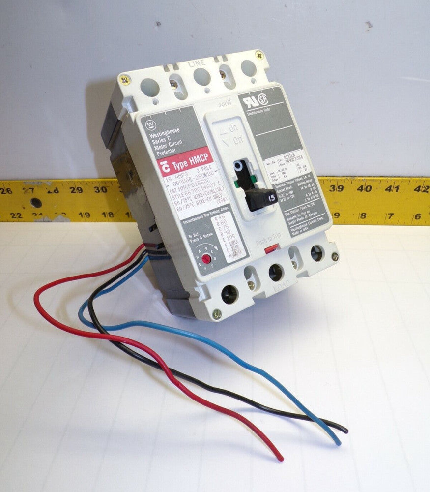 WESTINGHOUSE 15 AMP MOTOR CIRCUIT PROTECTOR W/ AUX 600 VAC 3 POLE  HMCP015E0C