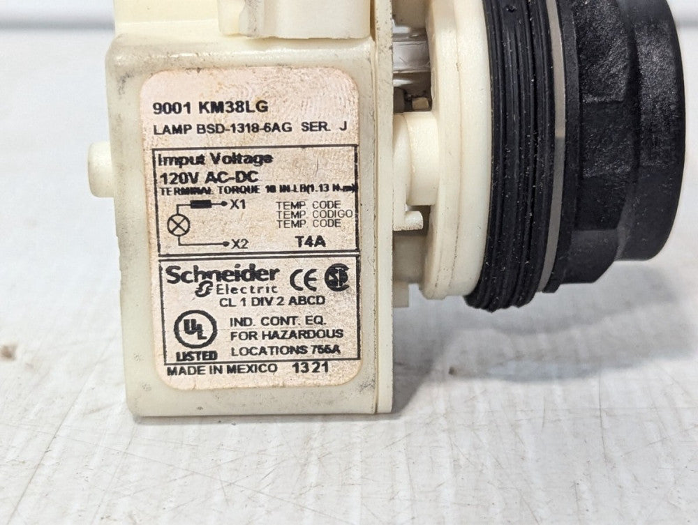 Schneider 9001 KM38LG 120V Green Illuminated Pilot Lamp Module