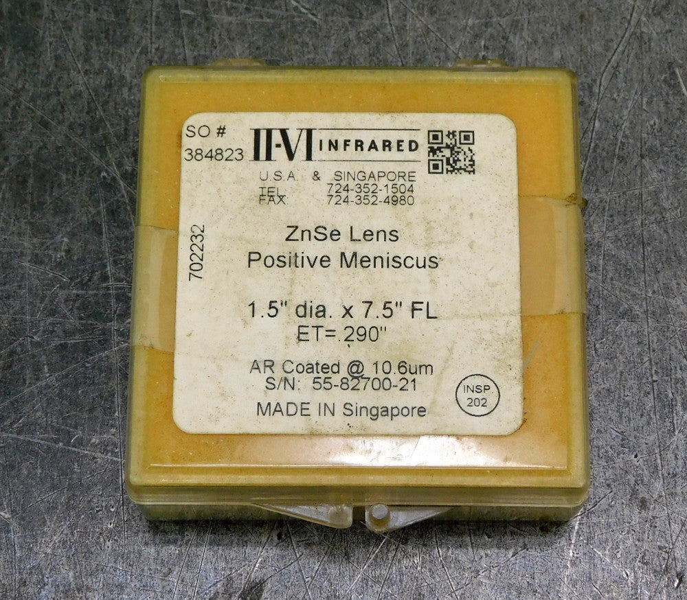 II-VI Infrared ZnSe Lens Positive Meniscus 1.5" DIA 7.5" FL ET = .290"