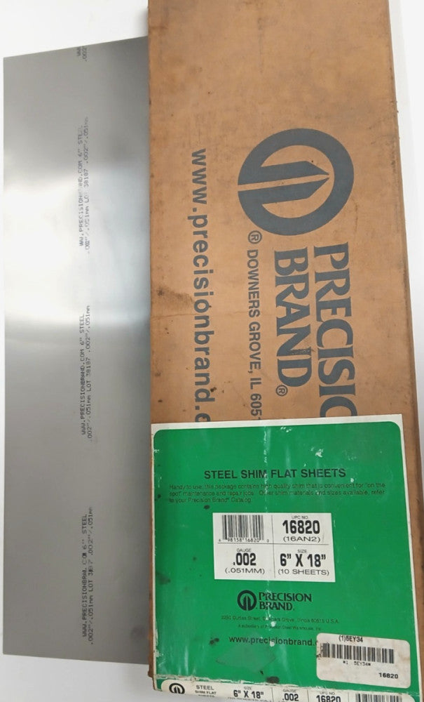 PRECISION STEEL SHIM FLAT SHEETS 16820 GAUGE .002 SIZE 6" X 18"  LOT OF 10