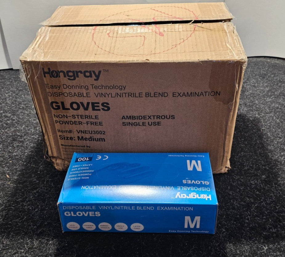 (QTY 1000) Hongray VNEU3002 Disposable Vinyl Nitrile Blend Gloves Medium Size