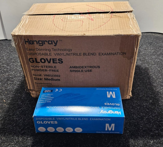 (QTY 1000) Hongray VNEU3002 Disposable Vinyl Nitrile Blend Gloves Medium Size