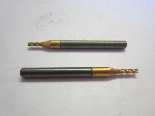  1/16" x 1/8" x 1-1/2" Carbide TiN 4 Flute Square Endmill NEW - Lot Of 2