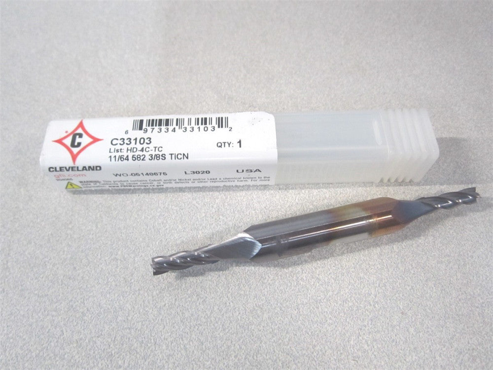 Cleveland (C33103) 11/64" x 1/2" x 3/8" x 3-1/4" OAL HSS 4Fl Square End Mill 