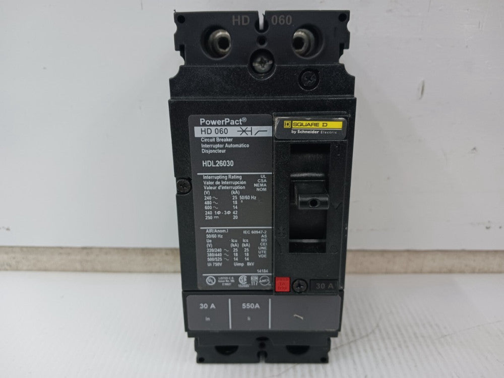 Square D PowerPact 30 Amp Circuit Breaker 2 Pole 600 VAC / 250 VDC 18kA HDL26030