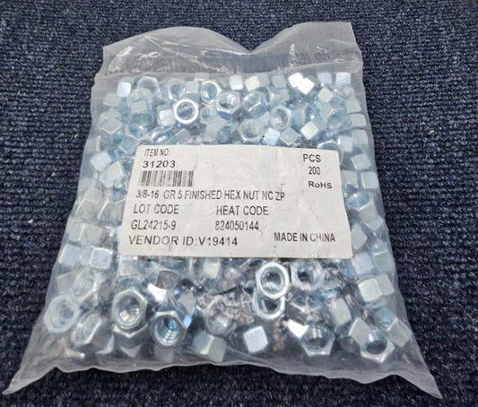 (QTY 200) 31203 3/8-16 GR5 FINISHED HEX NUT Chrome
