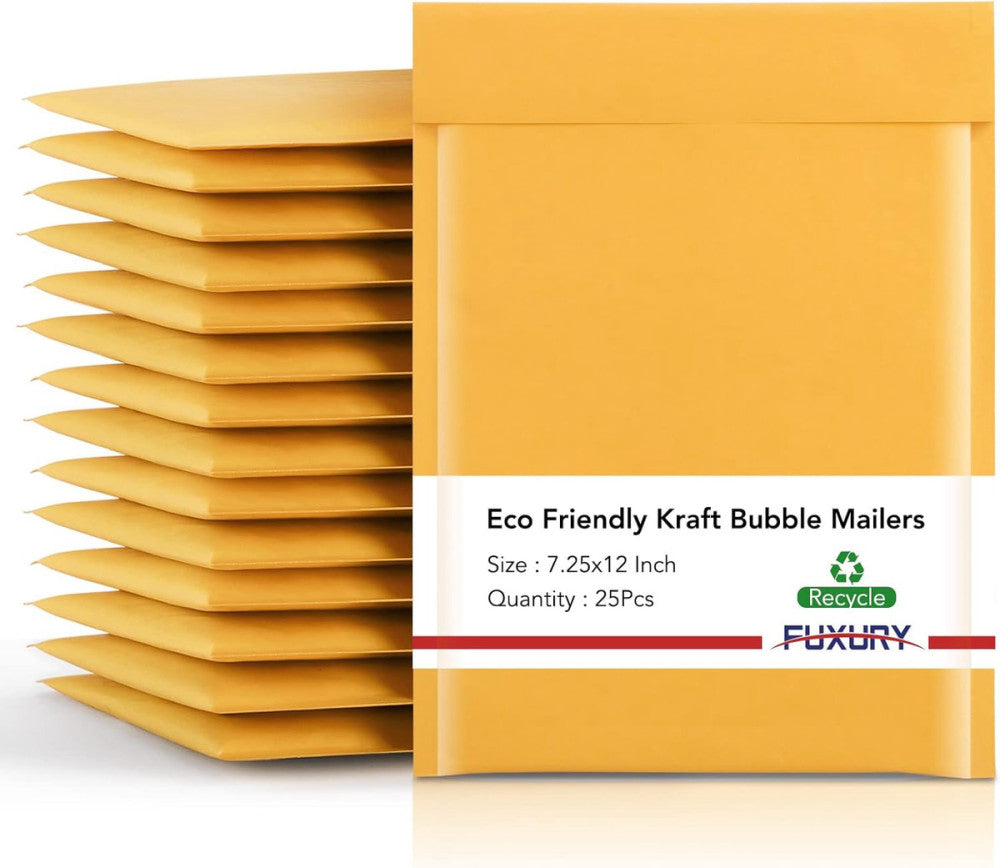 Kraft Bubble Mailer 7.25X12 Inch 25 Pack，Cd DVD Mailers,Strong Adhesion Padded E