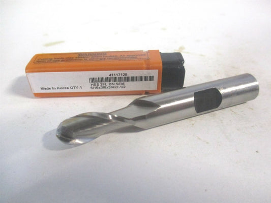 (E211002002) 5/16" x 3/4" x 3/8" x 2-1/2" OAL 2 Flute HSS Spiral Ball End Mill 