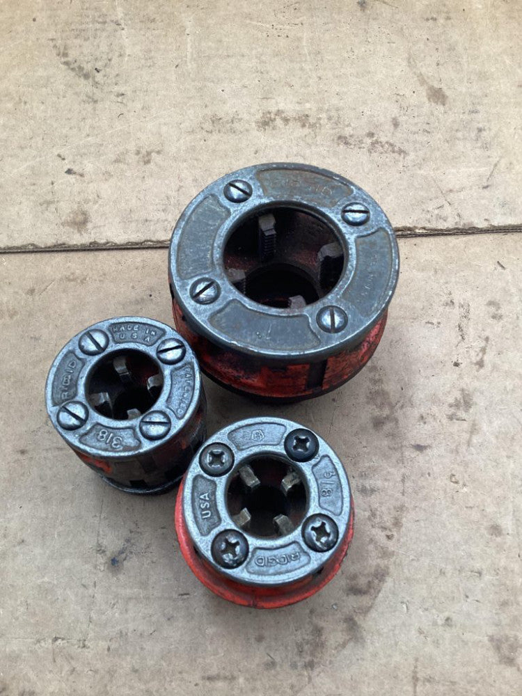 Rigid Set Of 3 Manual Pipe Threader Die Head 3/8" and 1"