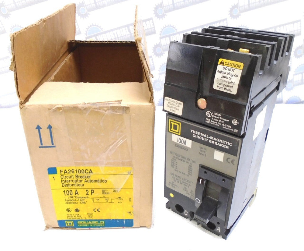 SQUARE-D - FA26100CA - 100A - FA CIRCUIT BREAKER - 2P 1PH - 600VAC/250VDC -(NEW)