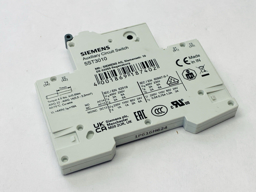 Siemens 5ST3010 Auxiliary Circuit Switch 1 NO Contact + 1 NC Contact