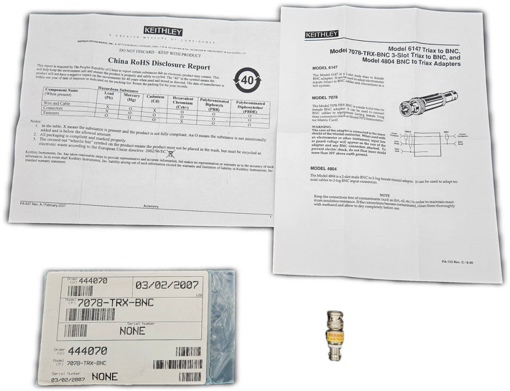 Keithley 7078-TRX-BNC 3-Lug Triax-to-BNC Adapter