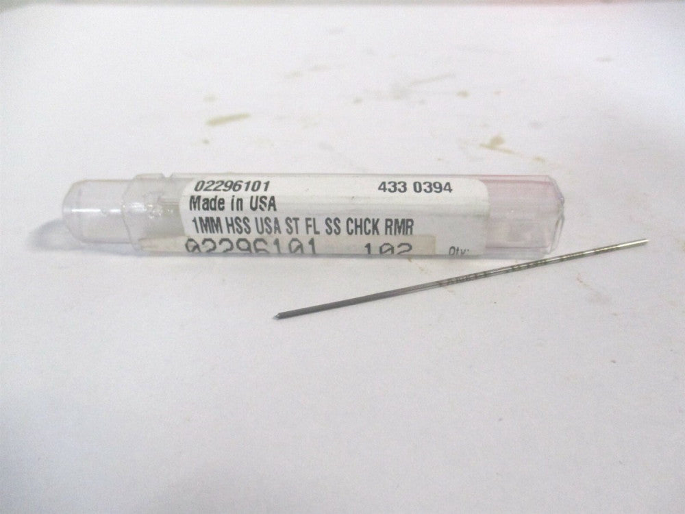 (433-0.0394) 1.0008" x 1/2" x 2-1/2" OAL HSS 4-Flute Chucking Reamer 