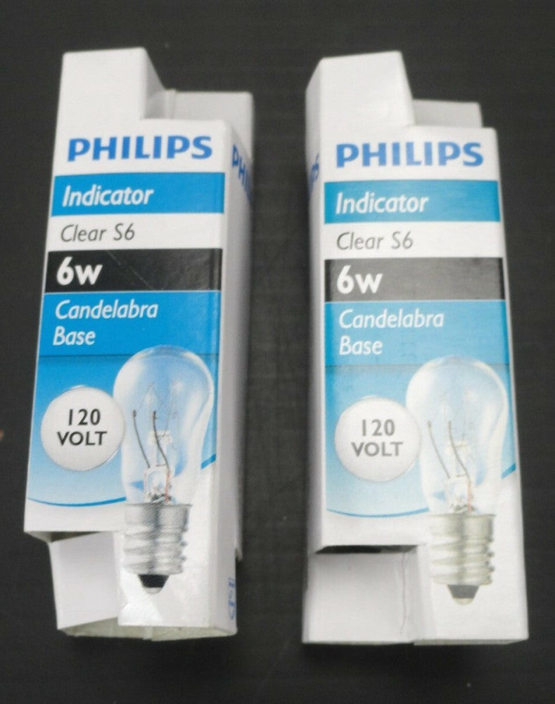 (LOT OF 2) PHILLIPS CLEAR S6 6W Candelabra Base LIGHT BULBS 120V * (NEW in BOX)
