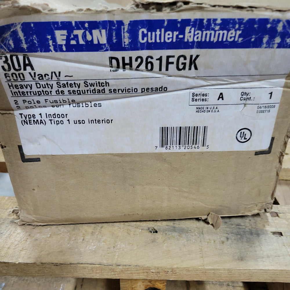 NEW Eaton Cutler-Hammer Dh261FGK 30A 600 Vac 2 Poles Heavy Duty Safety Switch