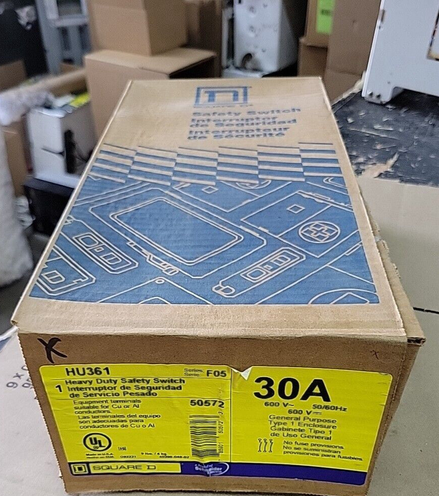 NEW SQUARE D HEAVY DUTY SAFETY SWITCH HU361 30AMP 600VOLT 3POLE NON-FUSIBLE