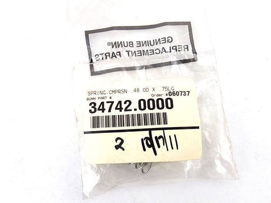 2pcs Bunn 34742.0000 Compression Spring .48" OD x .75" Long