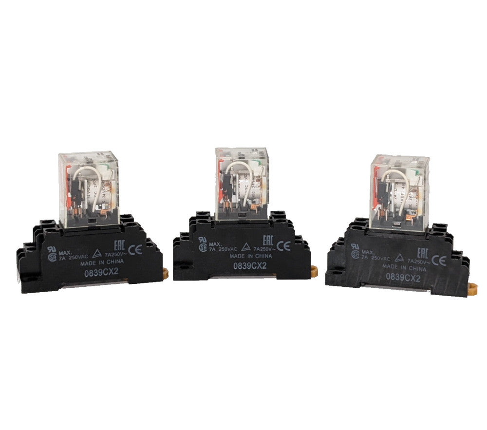 Lot of 3: 0839CX2 Relay Assy Base Socket 7A 250VAC, Omron 24VDC Relays, MY2N-GS