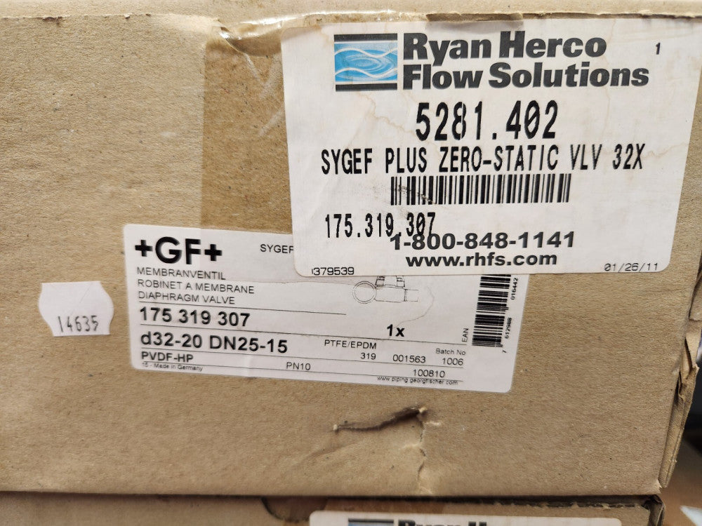 175.319.307 GEORG FISCHER | SYGEF PLUS ZERO-STATIC DIAPHRAGM VALVE RYAN HERCO