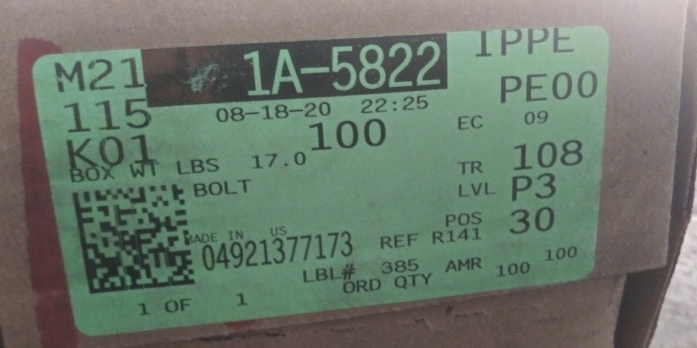 (1 BOX OF 100) NEW GENUINE OEM CATERPILLAR CAT CAP SCREW 1A-5822