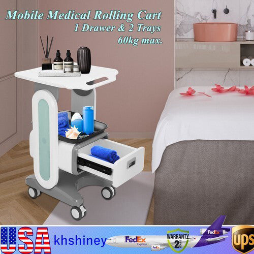 3 Tiers Lab Carts Mobile Medical Cart with 1 Drawer & 2 Tray Lab Serving Cart