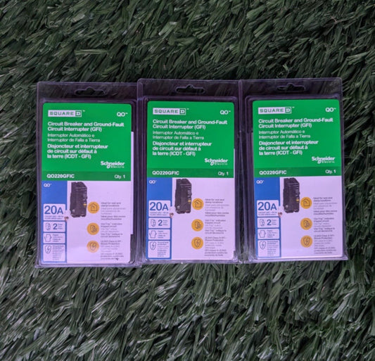 *LOT OF 3* Square D QO220GFIC 20A 2-Pole Circuit Breaker GFI