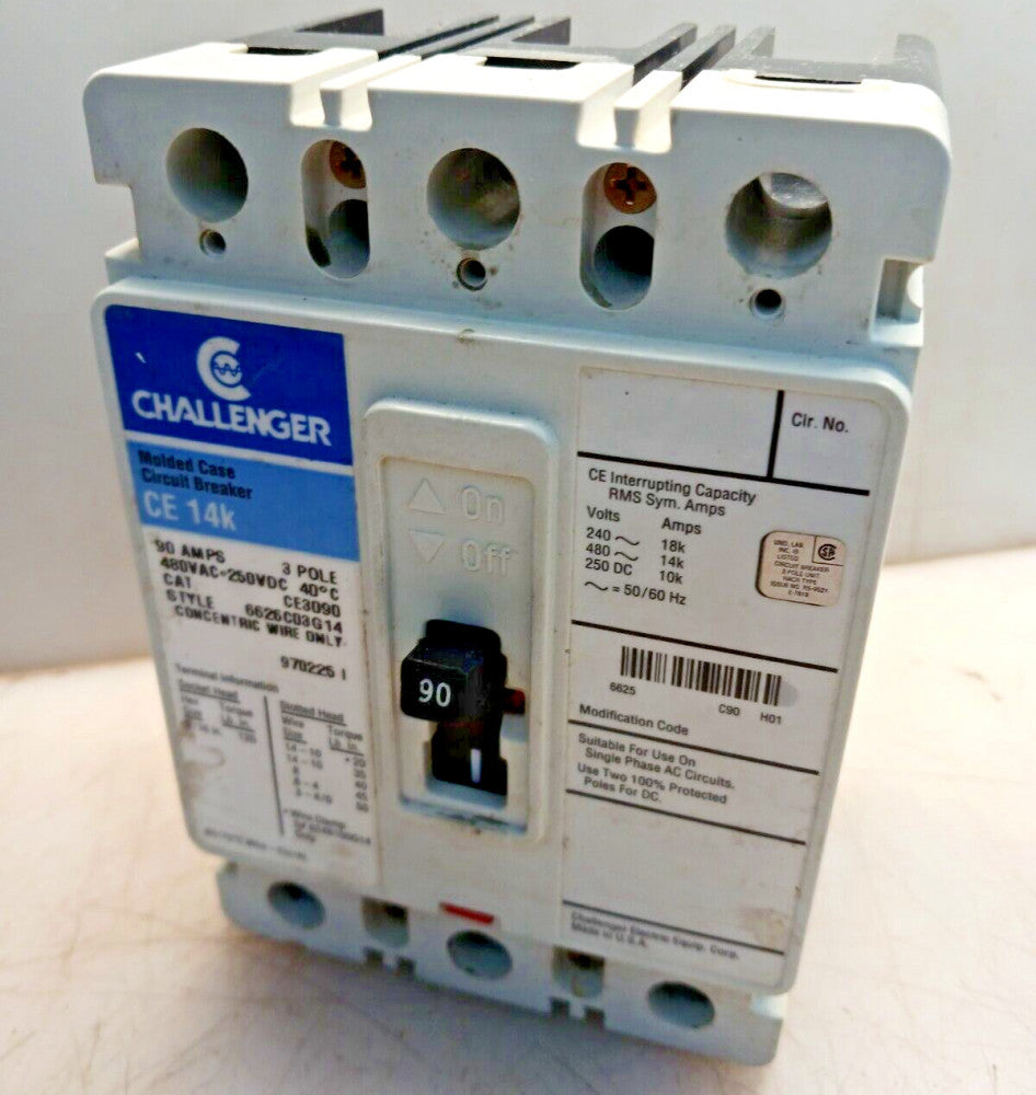 CHALLENGER 90 AMP CIRCUIT BREAKER 3 POLE 480 VAC  CE3090