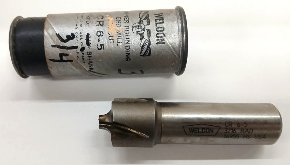 WELDON CORNER ROUNDING ENDMILL CR6-5 3/16" RADIUS HS 4 FLUTE OAL 3-1/8" 14955