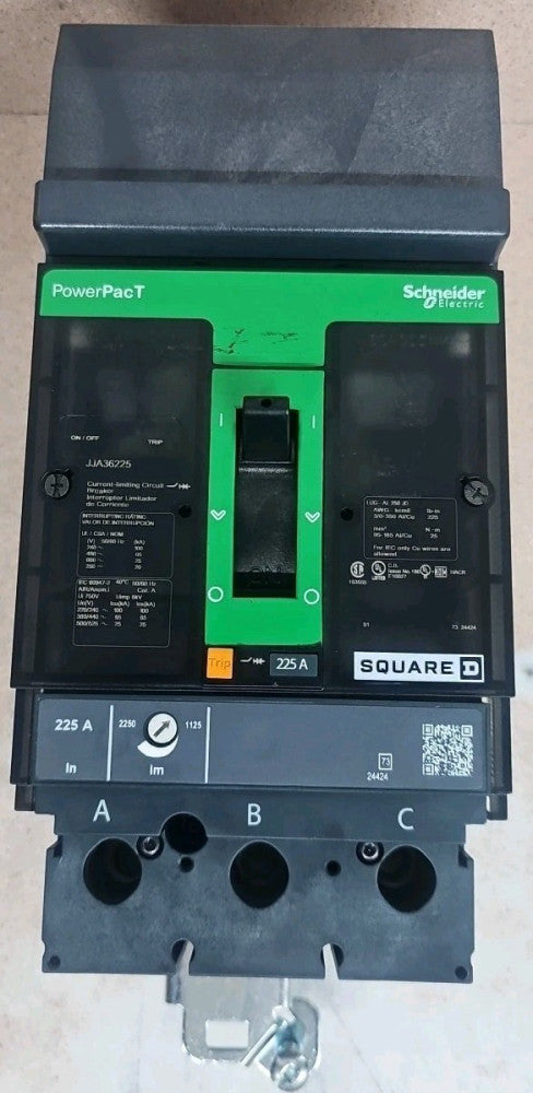 New Take Out!  SQUARE D JJA36225 3-P 225A 600V I-LINE CIRCUIT BREAKER