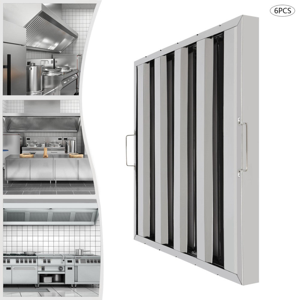 Pack of 6 Stainless Steel Hood Filters 19.5" x 19.5" for Commercial Kitchens